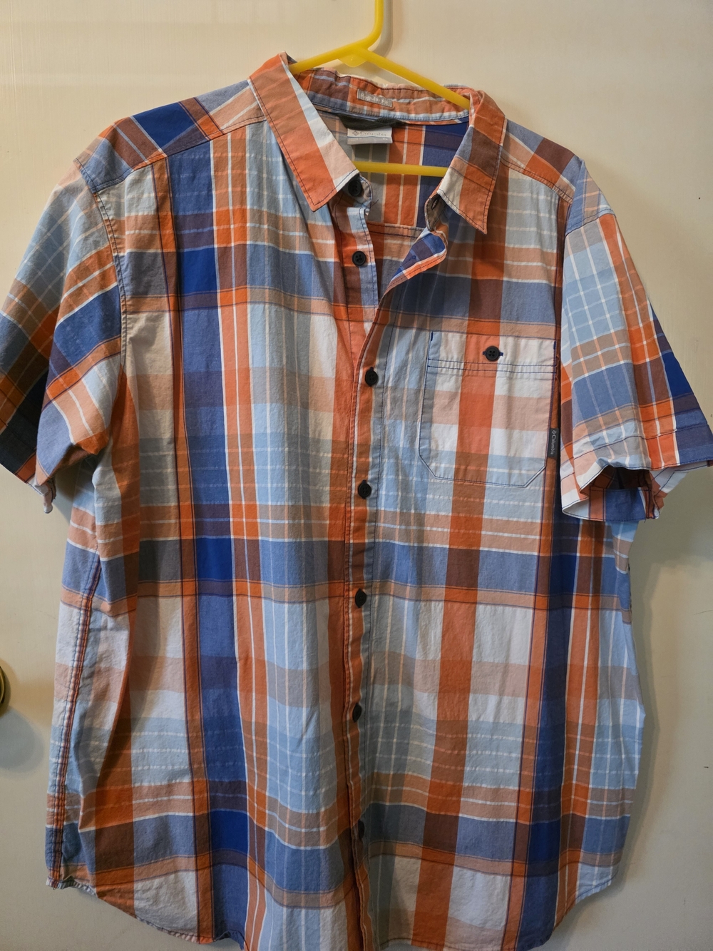 Columbia Orange, Blue & White Plaid Short-Sleeve Button Shirt